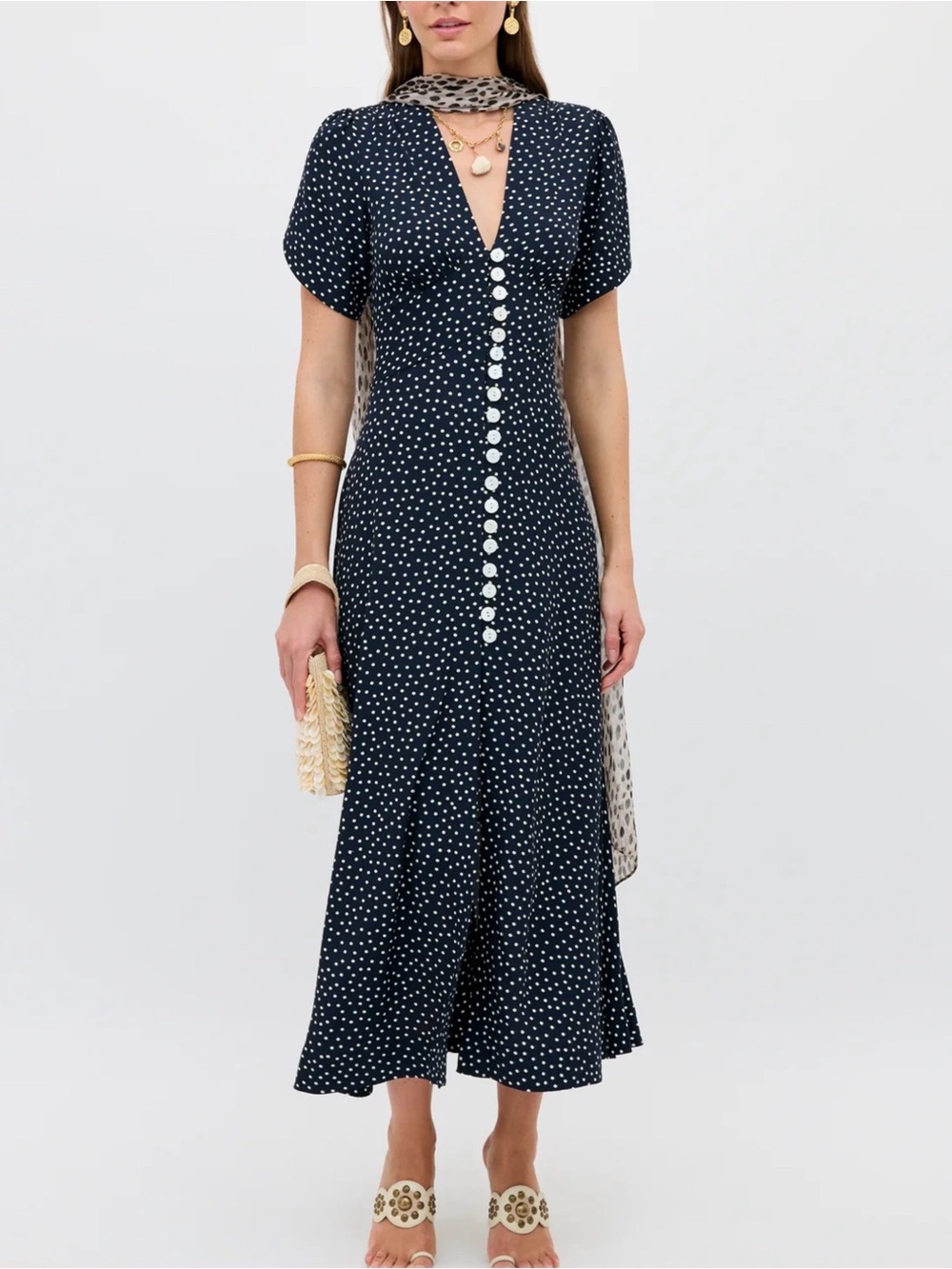 Rixo Black Polka Dot Button-Front Maxi Dress